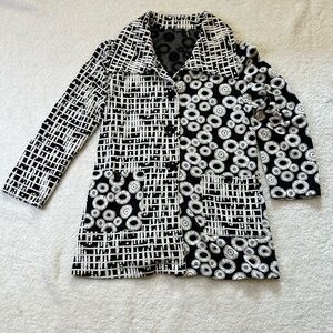 Kaktus Womens Jacket Size M Black White Art To Wear Mixed Media Lagenlook Boho